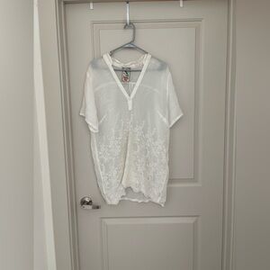 Johnny Was White Sheer Tunic Blouse Size L